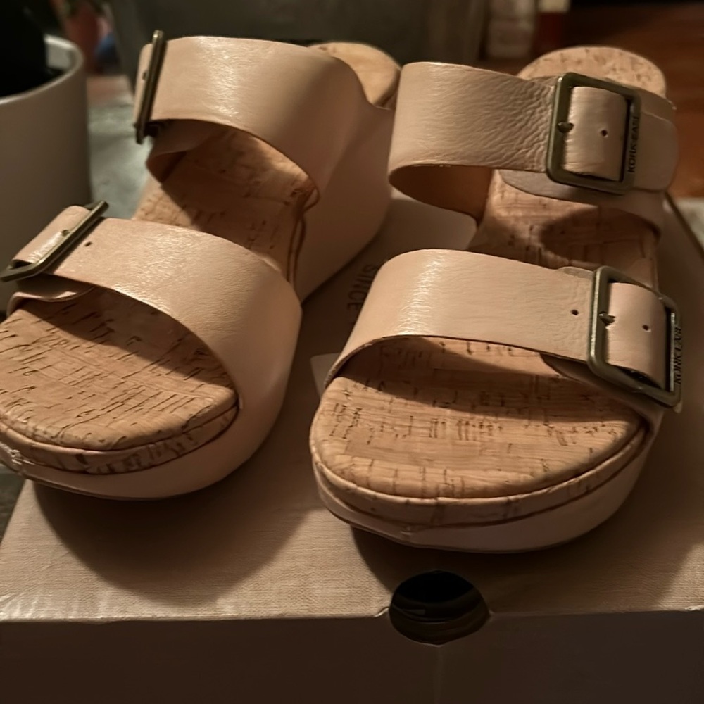 NIB Kork Ease Grace Slip On Wedge Sandals Natural (Nude) leather size 9 (40.5)